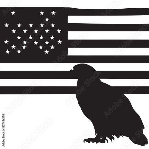 Silhouette shows an eagle sitting calmly with a powerful presence on transparent backdrop