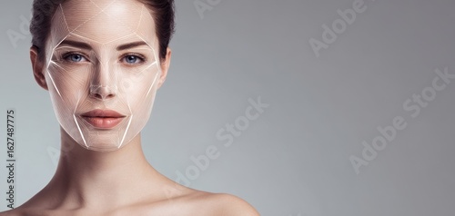 The modern beauty with digital facial mapping technology on her serene expression.