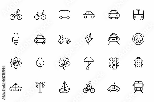 A clean and modern icon pack centered on sustainable transportation in cities — great for mobility apps, public transport campaigns, and green commuting visuals