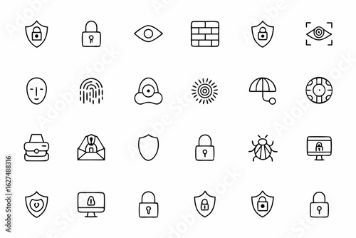 Clean and bold icons for safety, encryption, and digital defense — ideal for security software, IT companies, and fintech brands