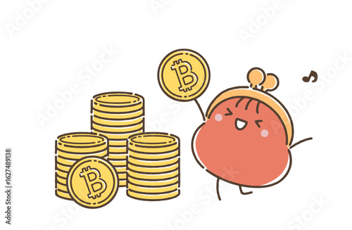 山積みのビットコインに大喜びしているおサイフさん