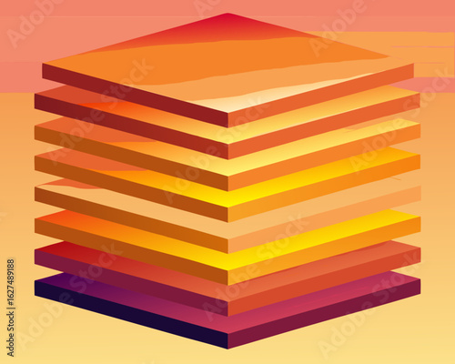 Abstract stack of isometric planes with warm color gradient