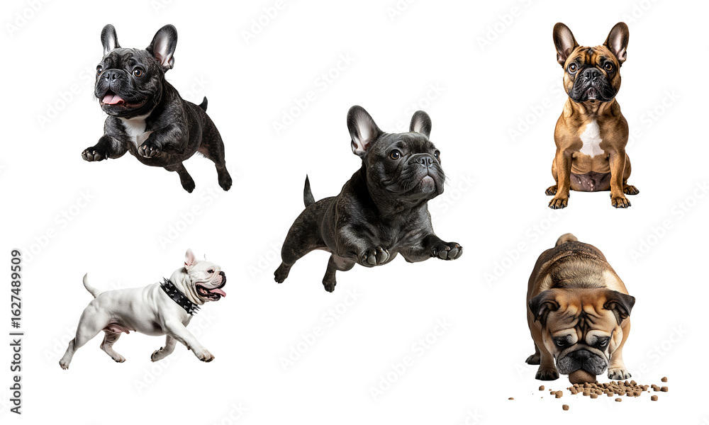 Fototapeta premium Set of french bulldog side view isolated on transparent background
