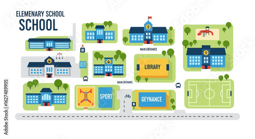 Elementary School Campus Map Vector Illustration

