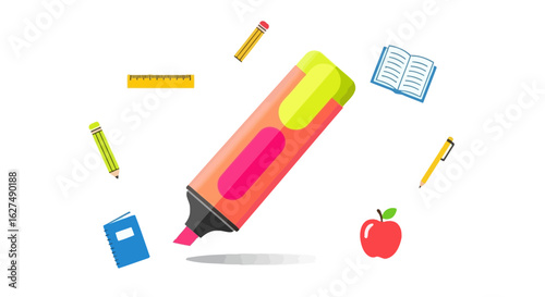Highlighter Marker and School Supplies Vector

