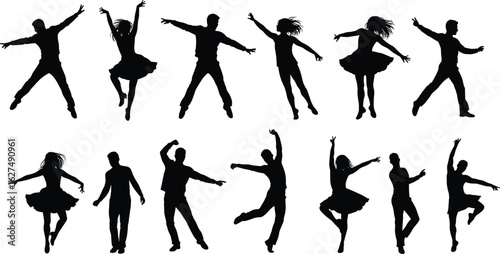 Silhouettes of dancers in motion, elegant poses, expressive choreography, graceful movements, artistic energy, ballet performance, dynamic dance, creative inspiration