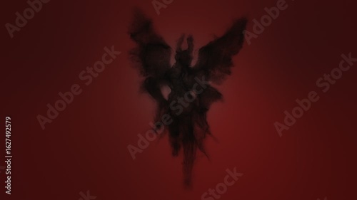 3d animation of an angel or demon built from particles