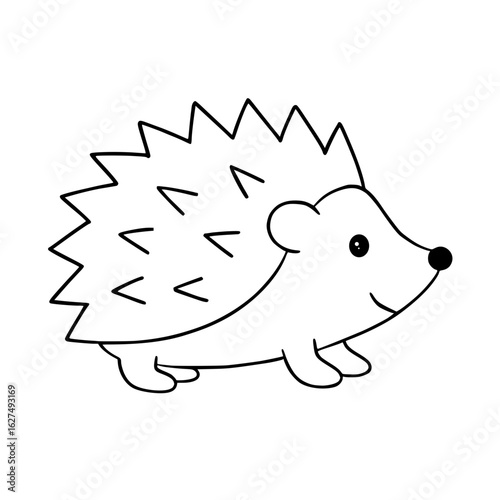 Cute hedgehog character with spiky back in simple line art  