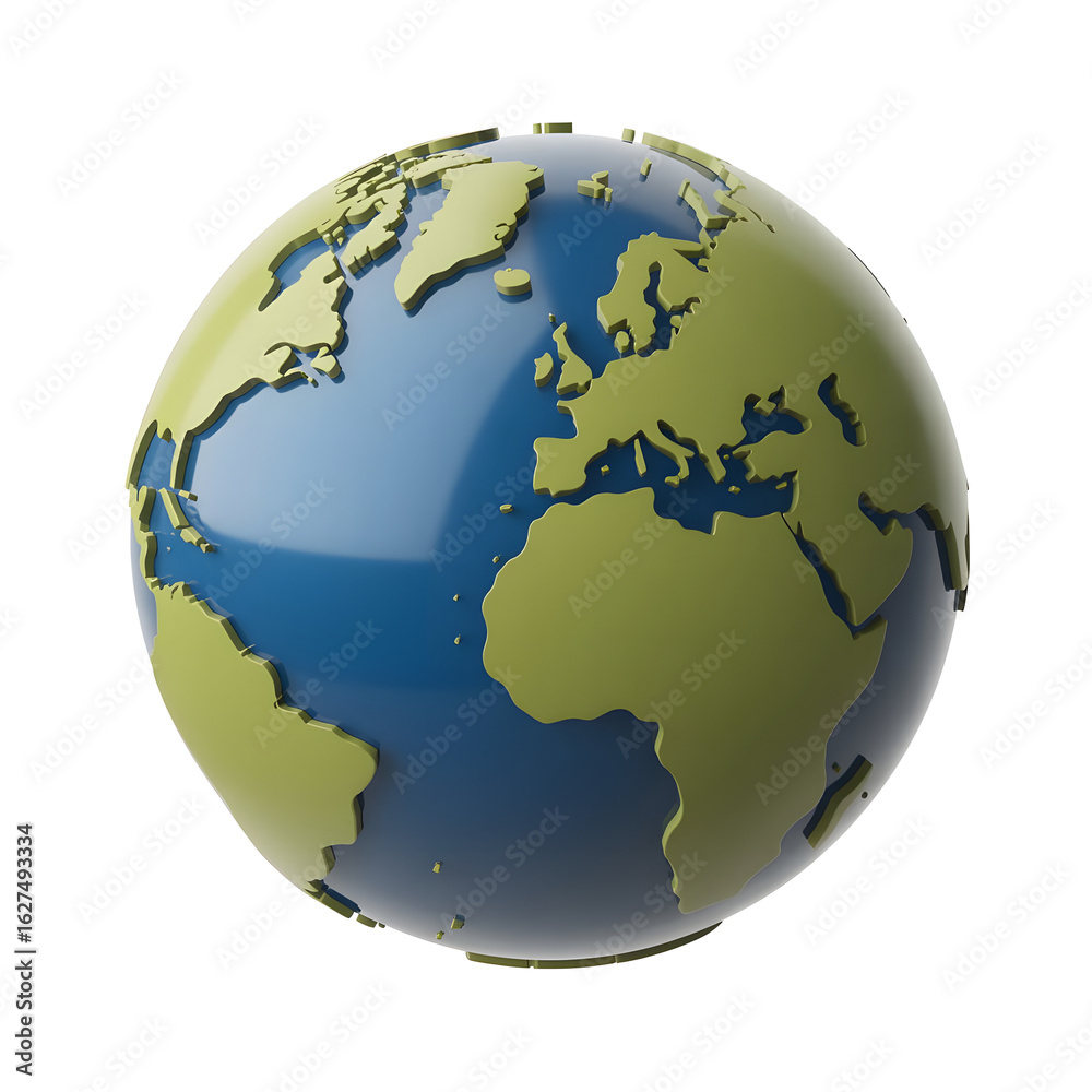 Naklejka premium A detailed globe showing continents and oceans against a white background