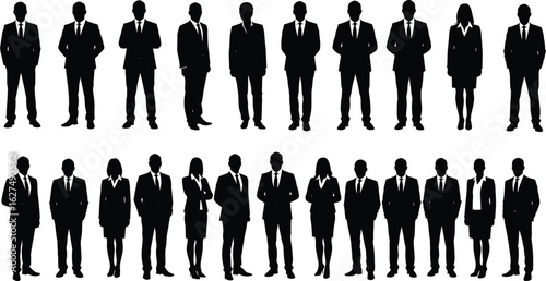 Silhouette of business professionals, teamwork, corporate meeting, office collaboration, diverse group, formal attire, business unity, professional people, leadership, success