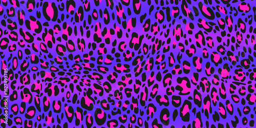 Purple leopard y2k animal print pattern with black spots on pink background - trendy nostalgic texture for fashion design, digital wallpaper, textile printing and retro aesthetic decorative projects.
