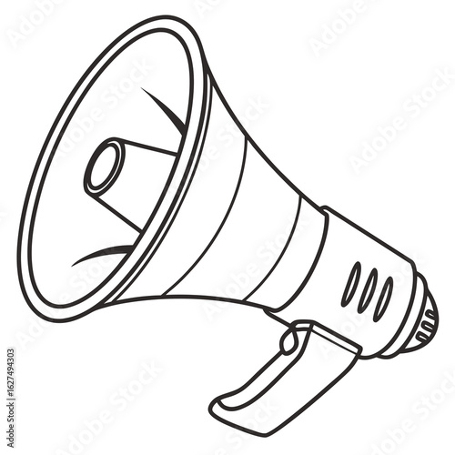 Megaphone outline isolated on white background is a tool for amplifying sound and projecting voice for announcements