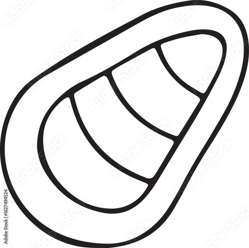 Black and white outline drawing of a raft boat canoe