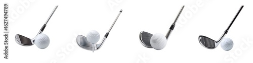 Set of silver golf clubs isolated on transparent background