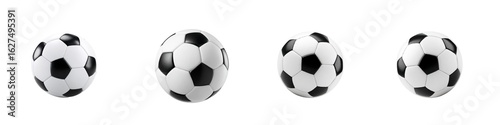 Set of black and white soccer balls isolated on transparent background