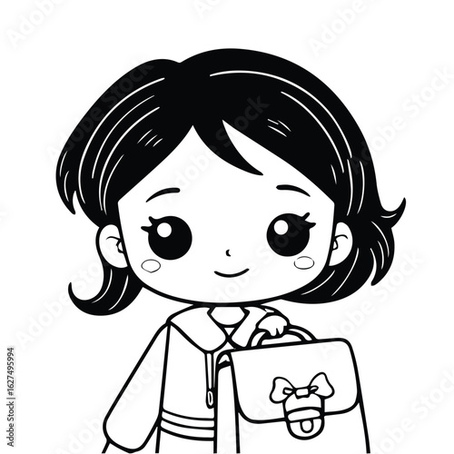 cute vector doodle avatar of girl holding bag 