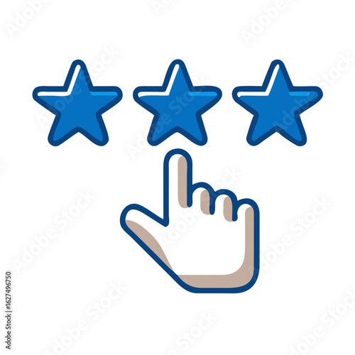 Captivating illustration showcases a hand pointer deliberately selecting star ratings, designed for impactful presentations and digital media. 
