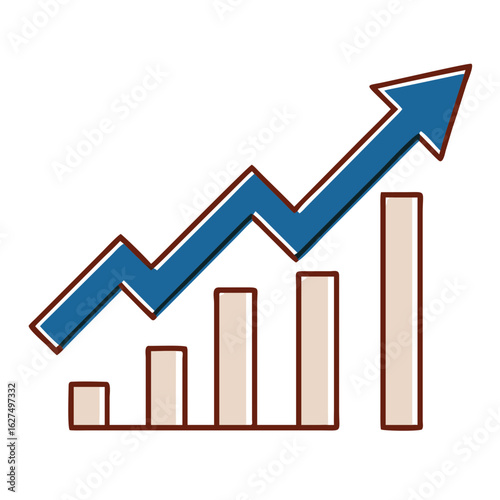An animated depiction of financial growth, with a vibrant upward-trending arrow soaring above rising bar graphs. Symbolizing business progression and economic expansion.