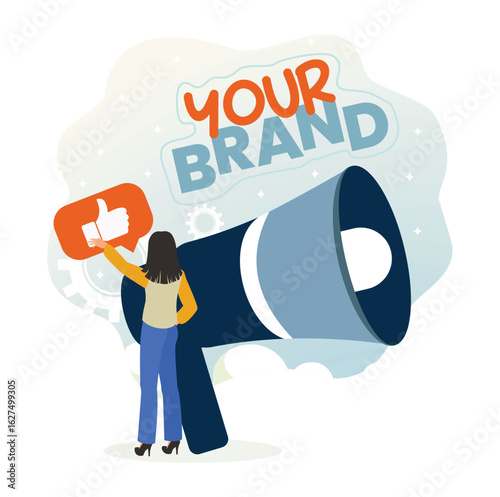 Marketing concepts with megaphone and social media engagement.