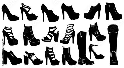 High Heel Shoes Collection, Women’s Fashion Footwear, Stylish Heels and Boots Vector