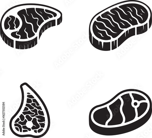 Beef Meat Cut silhouette set vector illustration isolated on transparent background