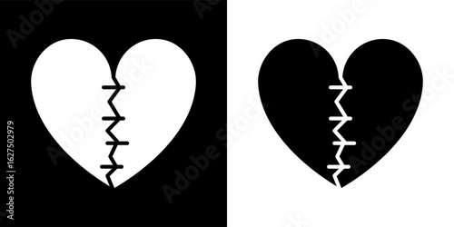 Two hearts stitched together in black and white a symbol of mending and emotional healing art