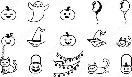 Trick or Treat Halloween set vector outline.