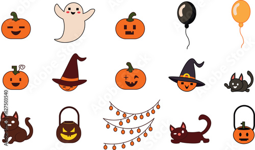 Trick or Treat Halloween set vector outline and shape.