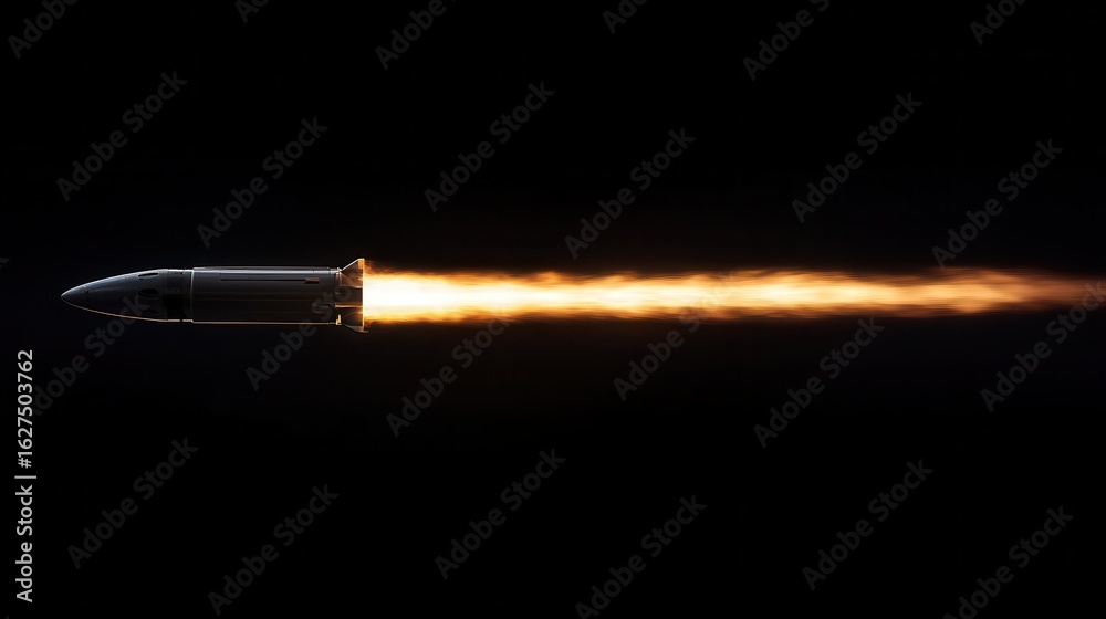 Fototapeta premium Missile launching into outer space at night