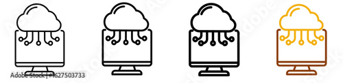 Cloud computing vector icon pack in minimal line art style for hosting service, data center, and SaaS app interface, designed with multistyle stroke and full color variation set