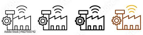 Smart industry icon set in modern outline style for factory automation, manufacturing UI, and engineering dashboards, featuring multistyle stroke and full color variation set