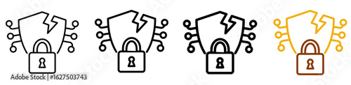 Cyber security icon set in minimal outline style for firewall protection, antivirus apps, and digital privacy UI, featuring multistyle stroke and full color variation set