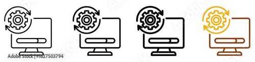 System update icon set in flat outline style for software dashboards, notification panels, and app interface, featuring multistyle stroke and full color variation set