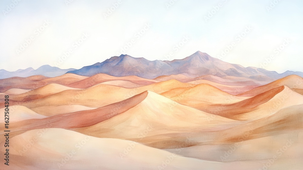 Naklejka premium Serene sand dunes and mountains in peaceful desert landscape