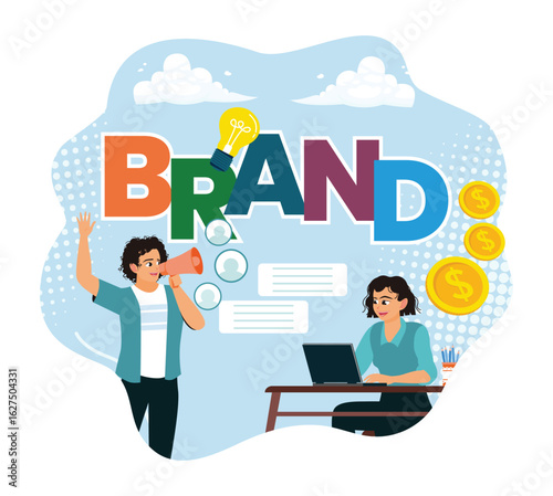 Collaboration of business branding team with marketing ideas and creativity.