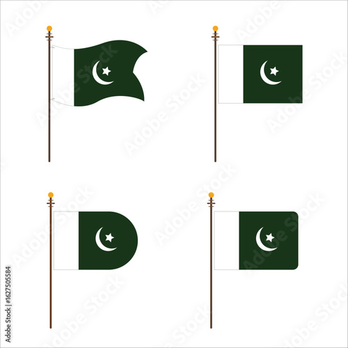 Set of Pakistani Flags in Various Styles and Angles
