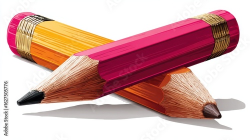 Two Crossed Colored Pencils on White Background