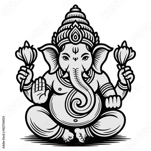 lord ganesha line art drawing, god ganesh picture, god ganesh vector image	