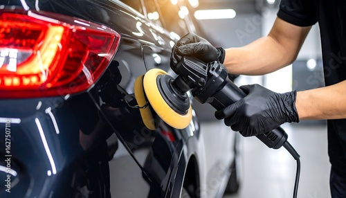 Detailing a Black Car with a Polishing Machine
