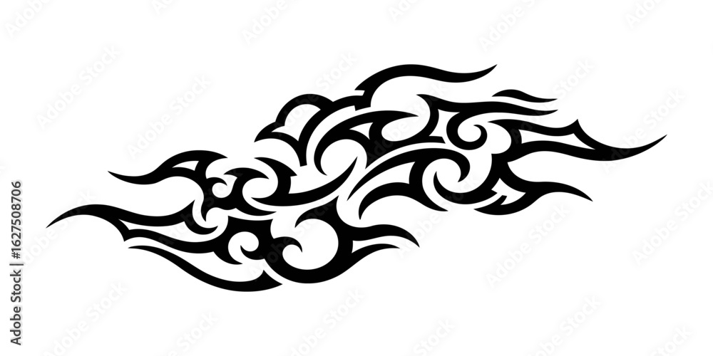 Fototapeta premium Tribal Fire Clipart with Black Flame Outlines on White Background