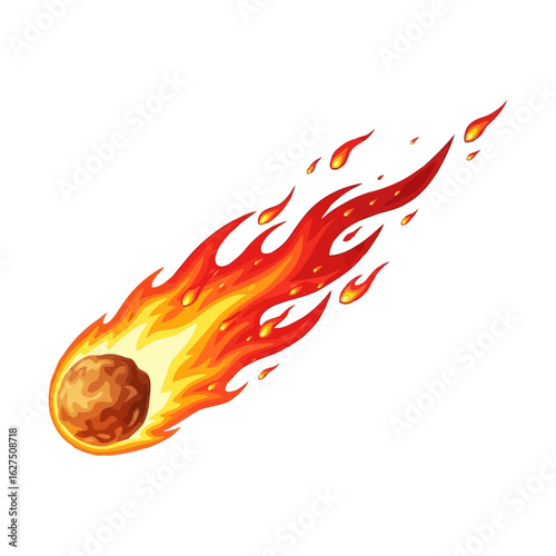 Fiery Meteor Vector with Trailing Flame and Glowing Embers