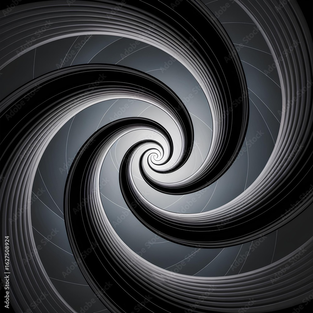 Fototapeta premium Hypnotic black and white spiral vortex leading to infinity. An abstract swirling geometric tunnel background concept.
