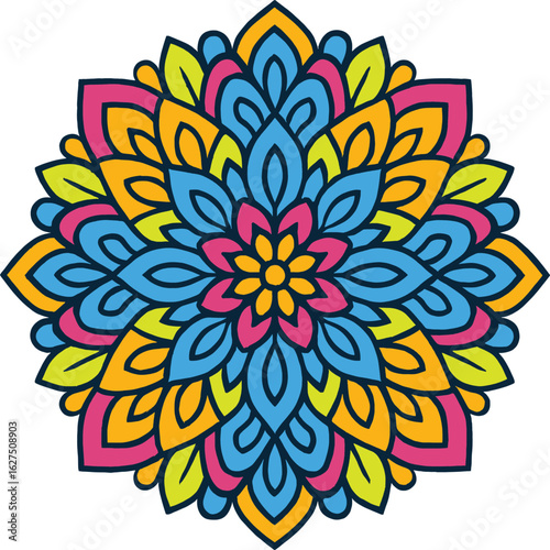 🌟 COLORFUL & CAPTIVATING! This AI-crafted mandala bursts with joy and balance—perfect for prints, branding, and decor. 🌈✨ Download this radiant beauty now and brighten your world! 💫🎨