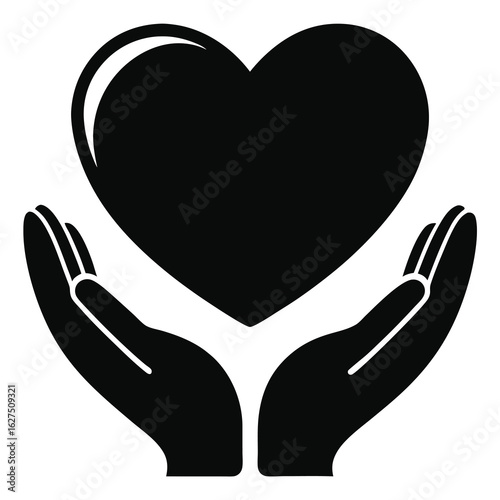 Hands holding a black heart symbolizing care