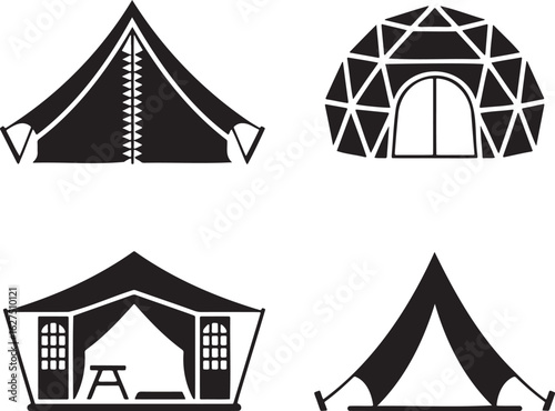 Camping Shelter silhouette set vector illustration isolated on transparent background