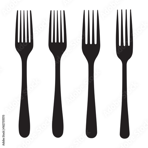 Vector art of four black forks isolated on white background