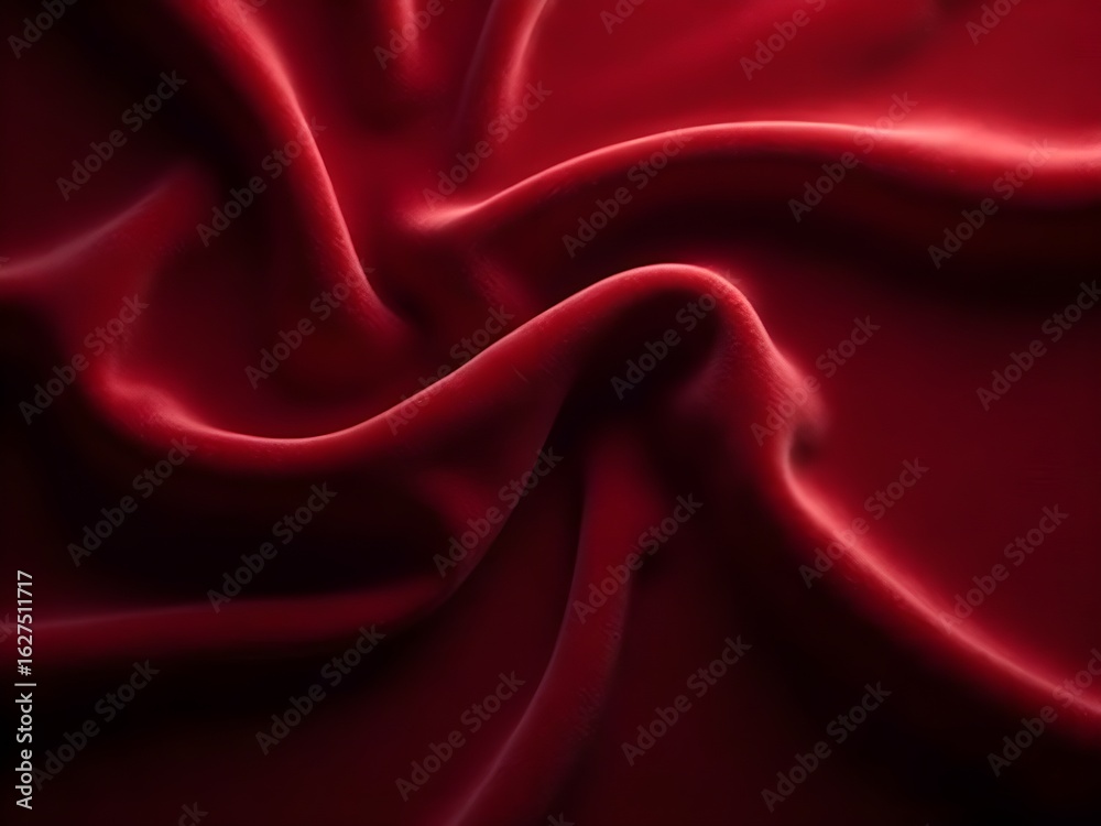 Obraz premium Deep crimson velvet fabric with intricate weave and subtle sheen, heavy folds creating soft, rounded shadows that add depth and dimension.