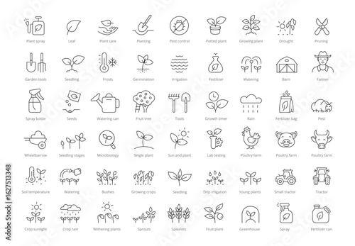Gardening and Farming Vector Line Icons Agriculture Set