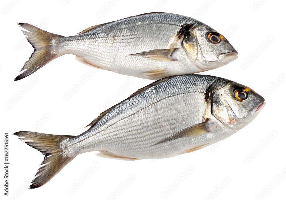 Obraz premium Fresh whole bream fish isolated on black background for cooking and seafood menu promotions