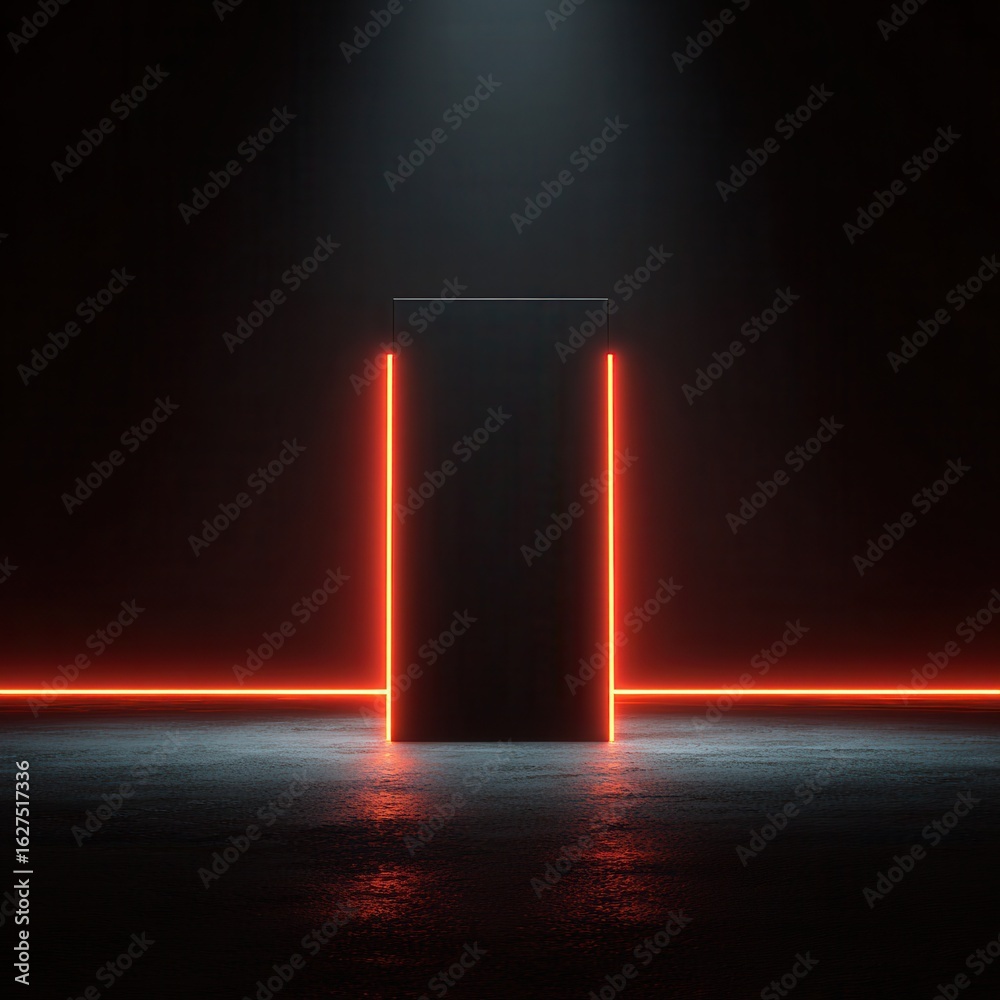 custom made wallpaper toronto digitalA sleek black podium illuminated by glowing red neon lights, set against a pitch-black background, creating a dramatic and futuristic atmosphere.